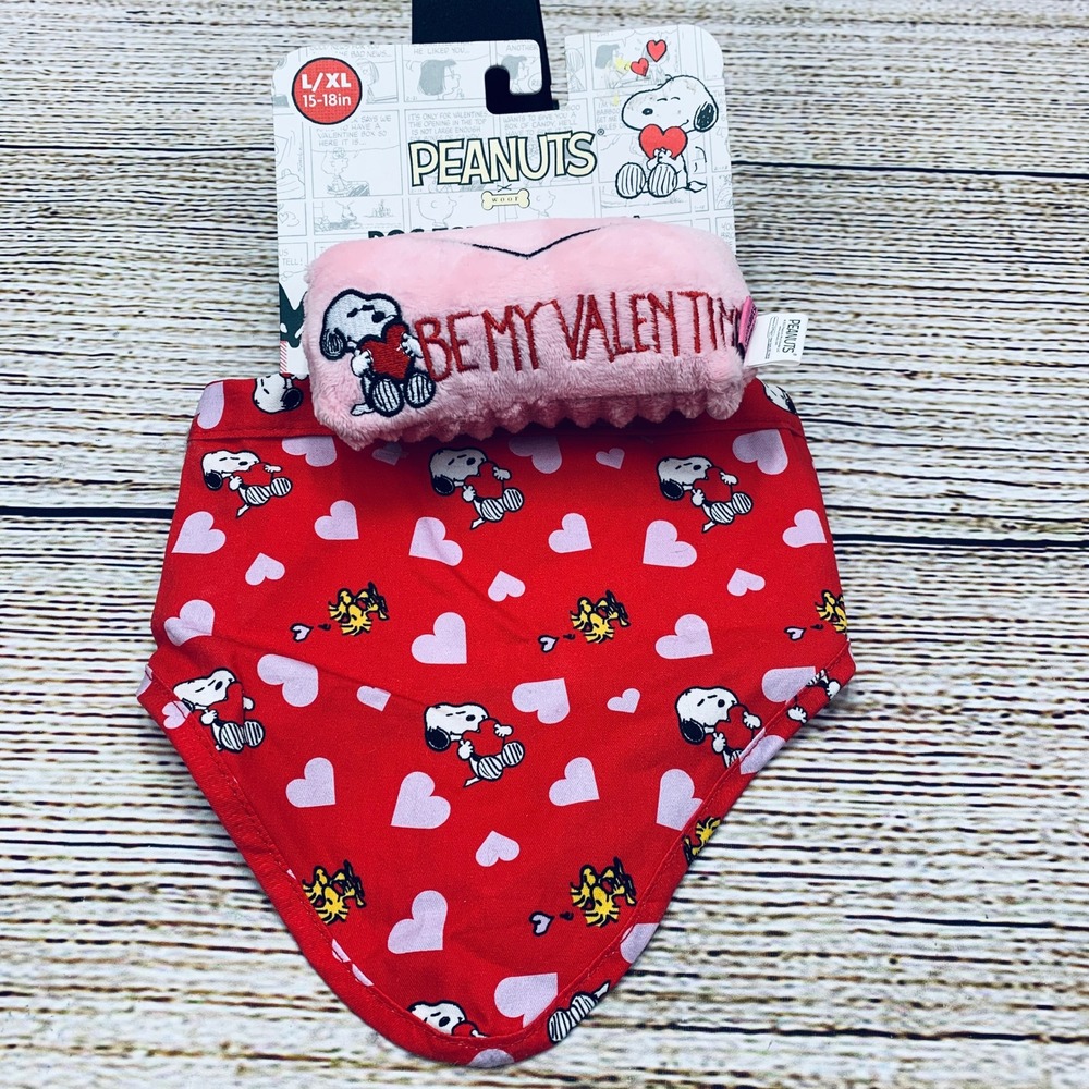 Peanuts Snoopy Valentine Bandana Toy Set L/XL‎ Dog Puppy Pet Gift NEW